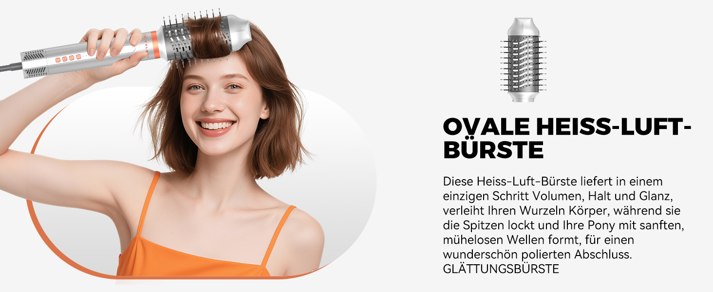 Hairstyler 5-в-1 з ефектом Coandă: Фен-щітка, автоматичний завивач, кругла щітка для об'єму та сушіння (Помаранчевий)