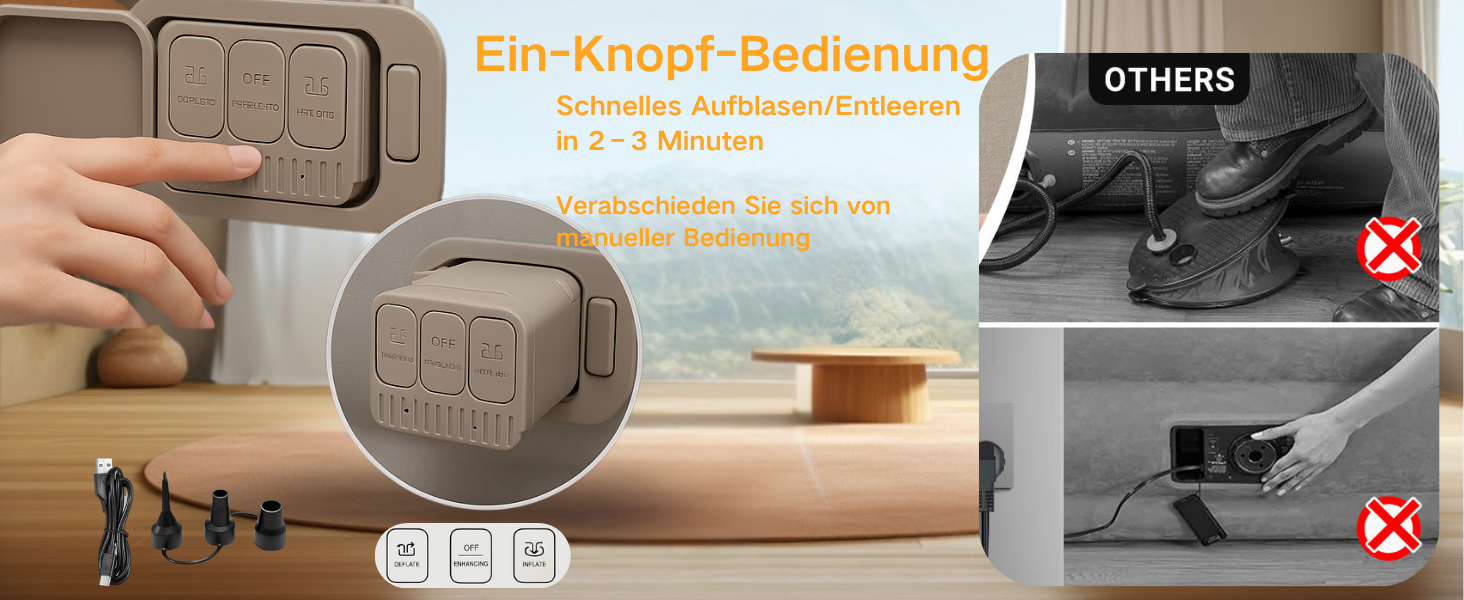 Надувне ліжко 2 персони, самонадувна повітряна матрац з портативним насосом, преміум тканина, антизносне та антишум, для кемпінгу або дому