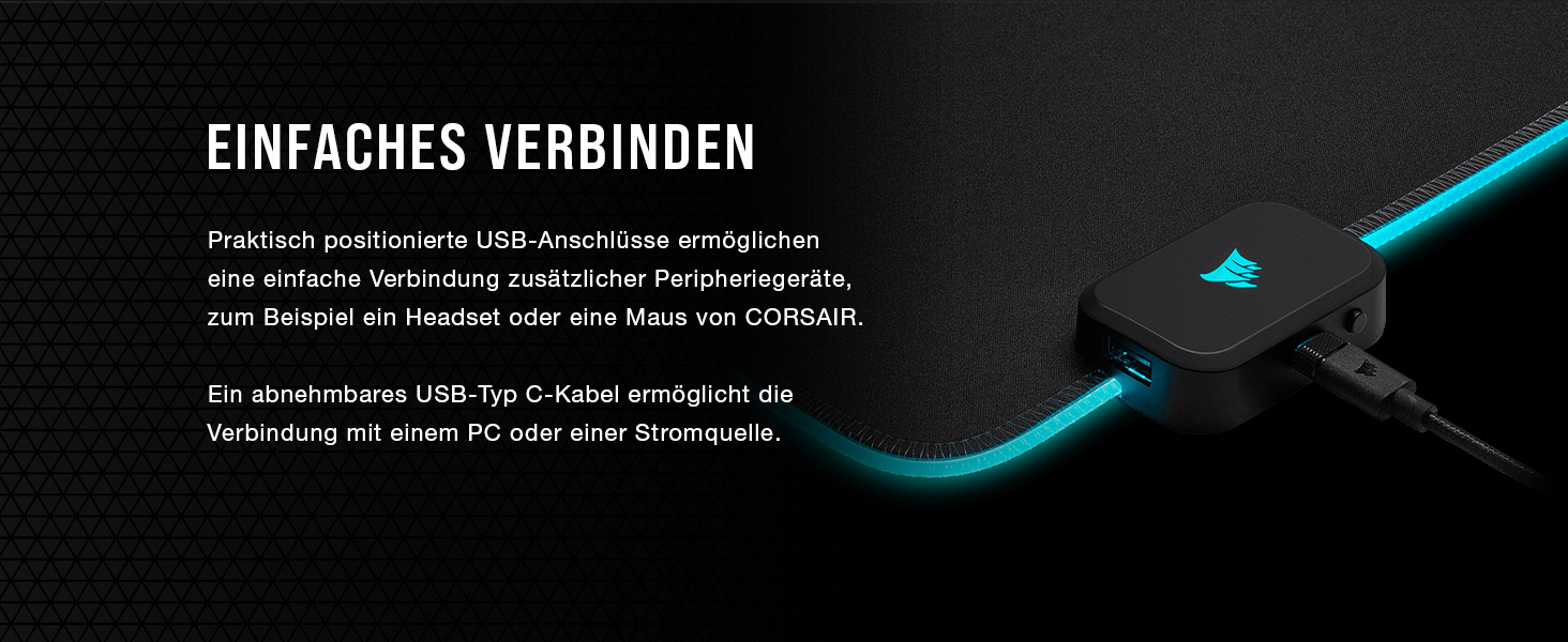 Килимок для миші Corsair MM700 RGB Extended - великий, 930x400 мм, з підсвічуванням RGB, хаб USB, чорний