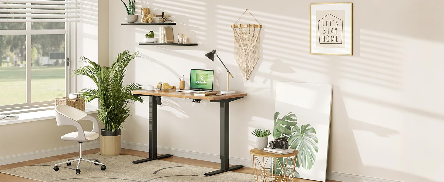 Регульований стіл MAIDeSITe 160 x 80 см з електроприводом та LED-підсвіткою (S1 Pro) сірий + вінтажний коричневий