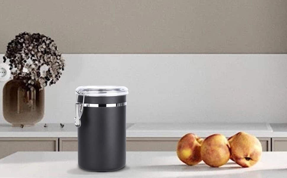 Герметична контейнер для кави та продуктів, набір 2 шт, 1.8L, нержавіюча сталь, чорний