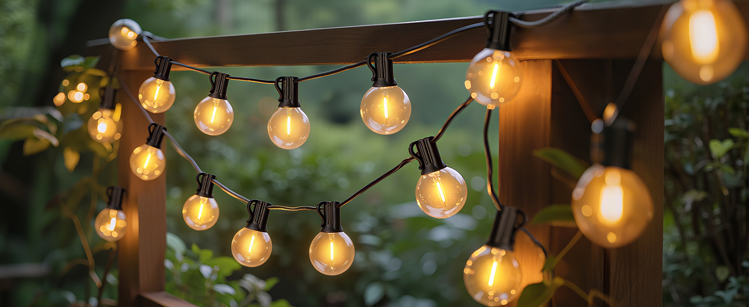 Світлодіодна гірлянда сонячна на 10 метрів, 16+1 лампочки G40, димування, 3 режими, пульт дистанційного керування, вологостійка, тепле біле світло, для саду, балкона, декору вечірок