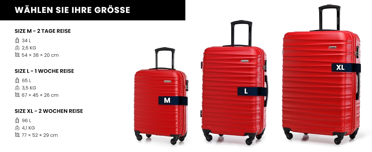 Набір валізWITTCHEN 4 в 1: Чотири валізи з ABS-пластику з коліщатами Spinner, кодовий замок, Groove Line (червоний)