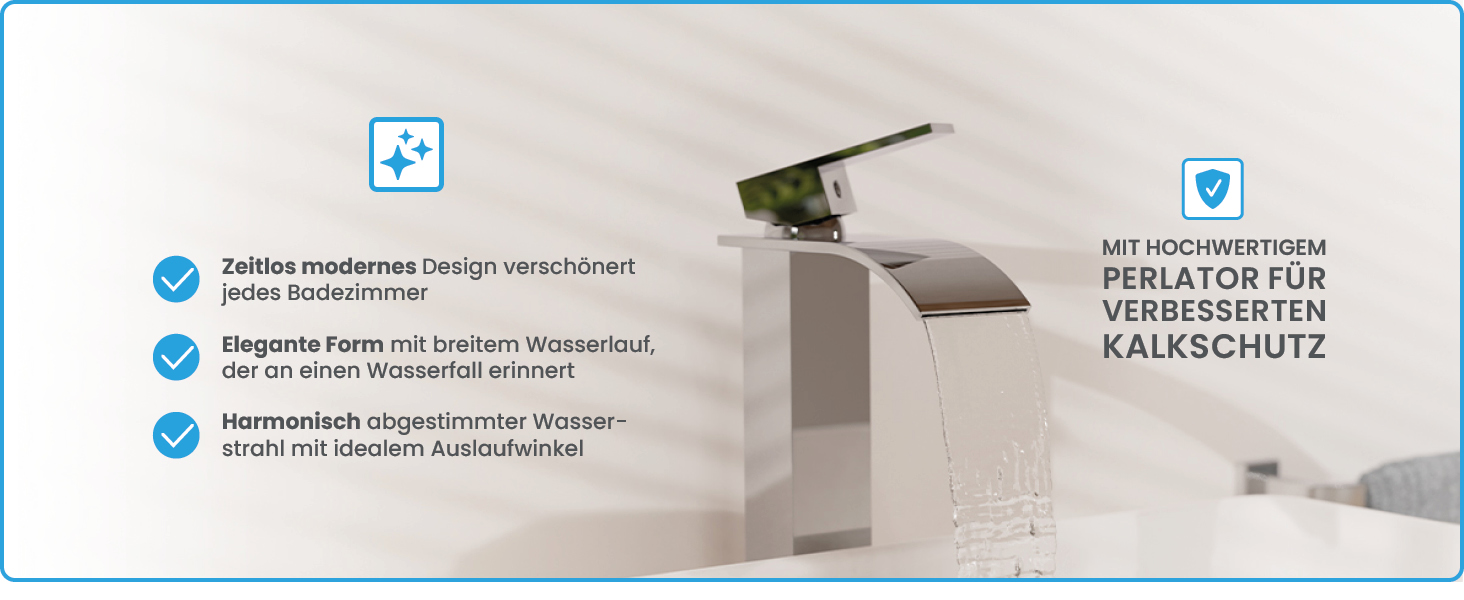 Змішувач для ванної кімнати Bächlein Tamina з водоспадом, однорідний, з довговічною керамічною картридж, комплект для монтажу, хром (висока якість)