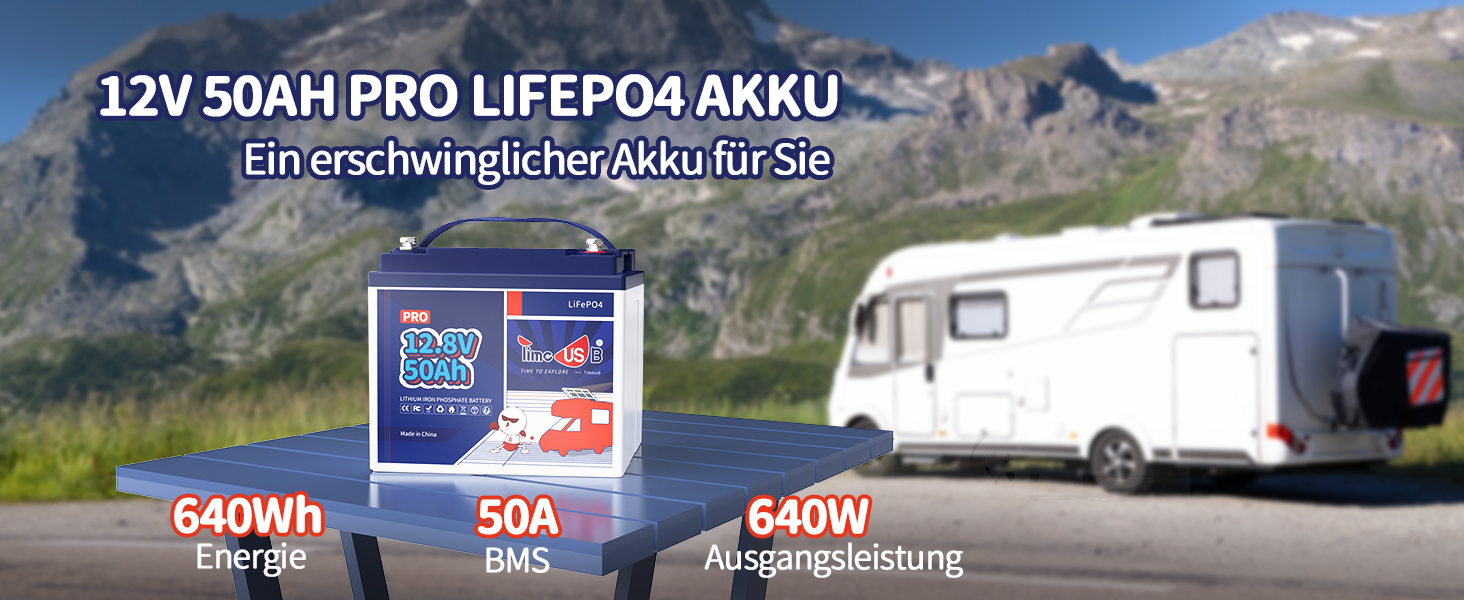 Акумулятор LiFePO4 Timeusb 12V 50Ah Pro, літієва батарея 640Wh з BMS 50A