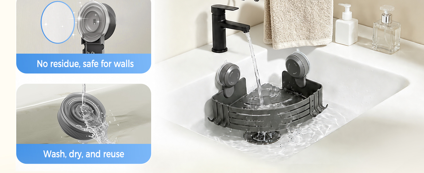 Поличка для душу кутова Lekesky на присосках, алюмінієва антикорозійна полиця у ванну кімнату з рушником і поворотним замком, сірий Gunmetal (набір 2 шт.)