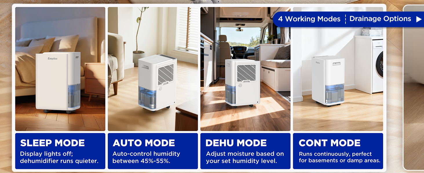 EasyAcc Електричний осушувач повітря 1200мл, 18л/день, тихий, портативний, з автовимкненням та режимом сну для дому та офісу (білий)