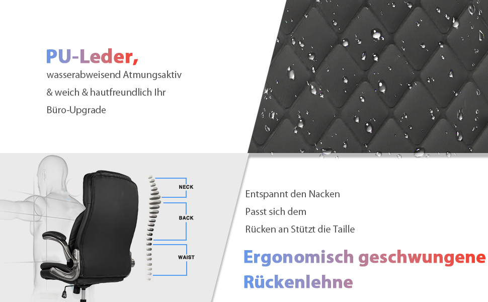 Ергономічне крісло для офісу 180 кг, крісло для столу з високою спинкою та широким сидінням, відкидні підлокітники, комп'ютерне крісло для офісу, дому, геймінгу (Чорний, без масажу)