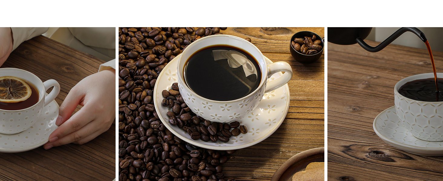 Набір посуду Malacasa LYDIA для 4 осіб (16 предметів): тарілки, чашки, чайний сервіз з рельєфом, бежевий