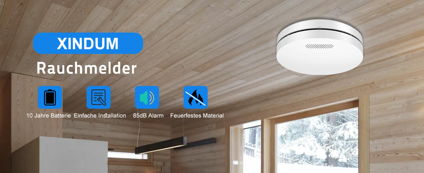 Набір димових сповіщувачів Rauchmelder 5шт. з батареєю на 10 років, плоскої форми, сертифіковані TÜV Rheinland, з функцією вимкнення звуку, 85dB, автономні, чутливі, білі
