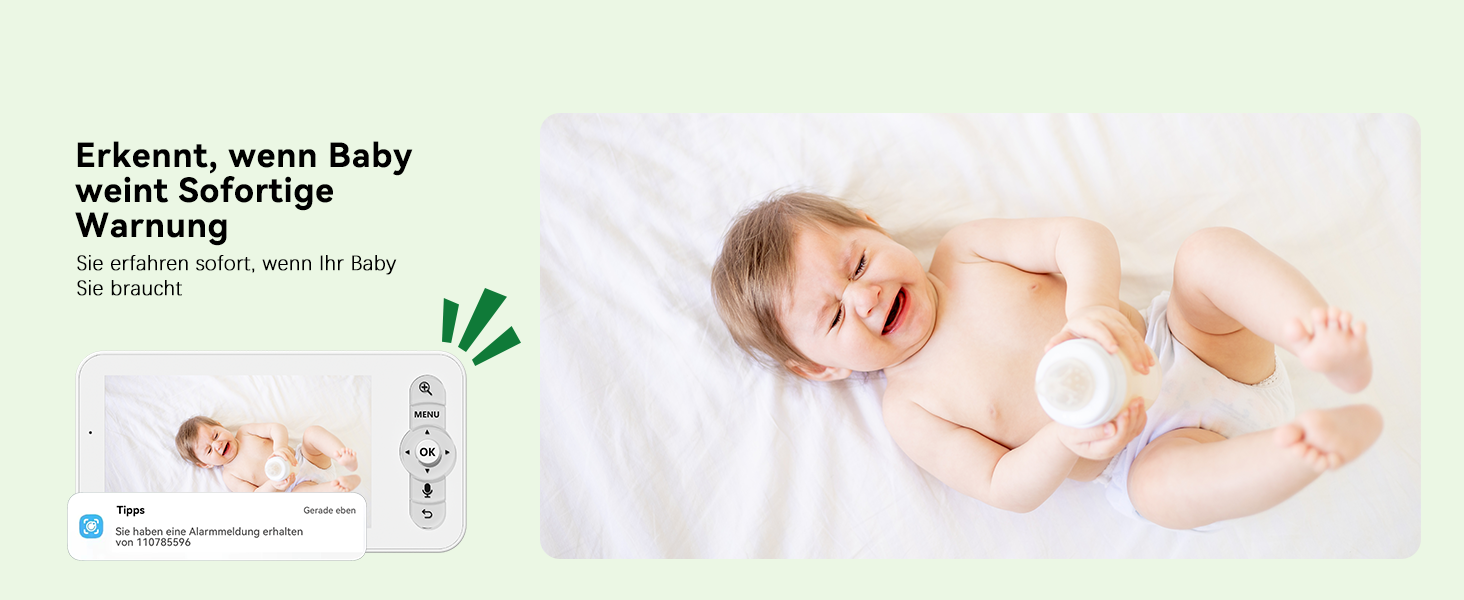 Відеоняня COCOCAM 2K 4MP з камерою та монітором 5 дюймів, Wi-Fi 2.4/5GHz, ШІ-розпізнавання, датчик перекриття обличчя та сну на животі, автотрекінг, ІК нічний зір