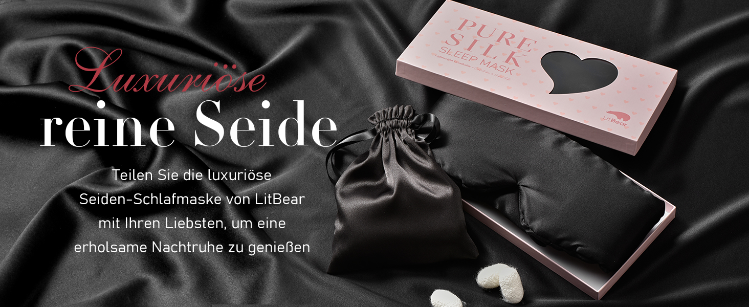 Шовкова маска для сну LitBear, 100% шовк 22 momme, для жінок та чоловіків, регульована, з підкладкою, чорна