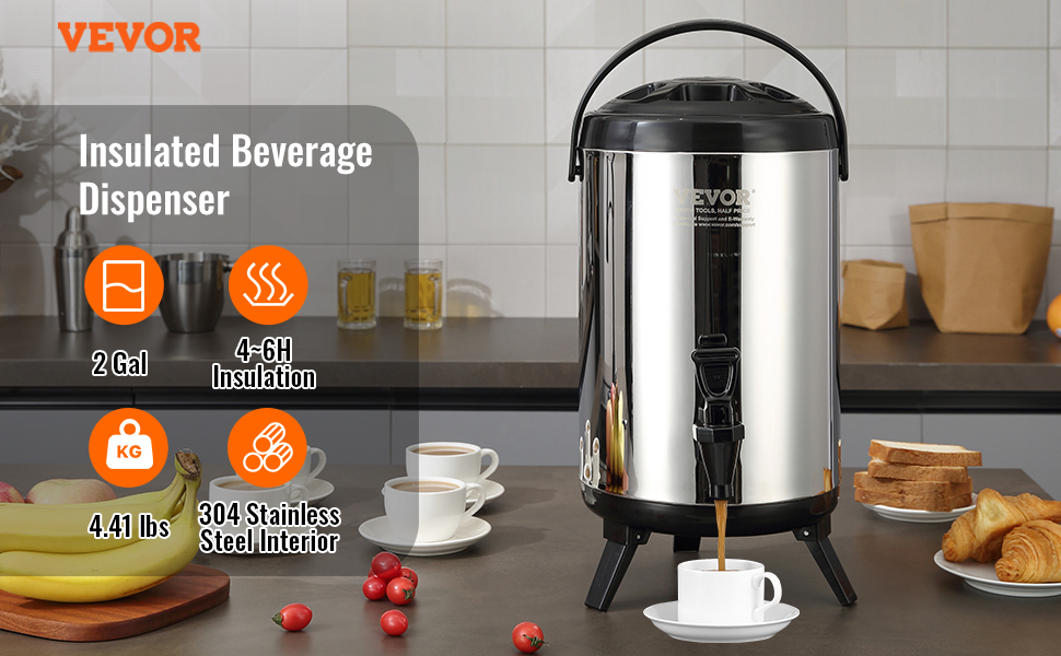 Диспенсер для гарячих та холодних напоїв VEVOR 17.2 л, нержавіюча сталь. Диспенсер для води, кави, молока, соку. Ізотермос 7.6 л
