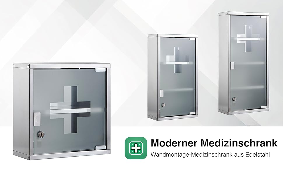 Медичний шафчик Zedelmaier з нержавіючої сталі, 4 відділення, для зберігання ліків, аптечний шафчик, для ванної кімнати, підвісний, з замком, 57 x 27 x 12 см, білий/сріблястий