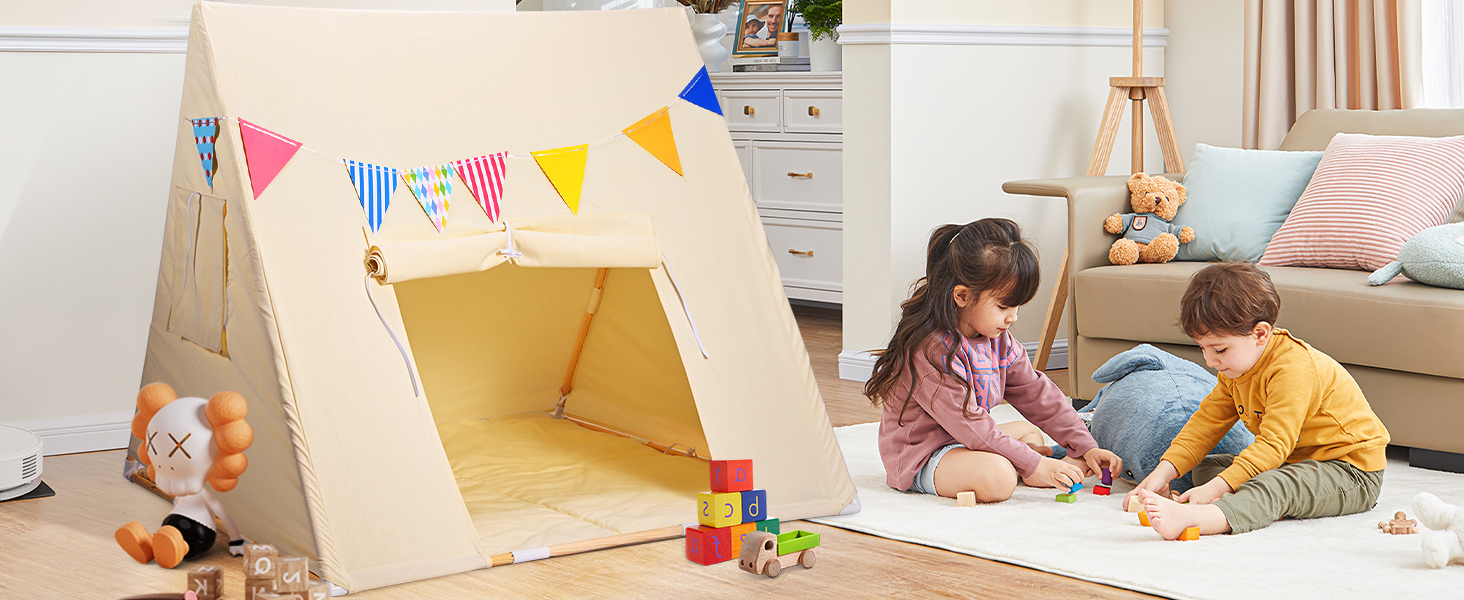 Дитячий намет Yontwe трикутної форми з килимком для гри в приміщенні. Ігровий будиночок для дітей, намет-халапа для дівчаток та хлопчиків, декор для дитячої кімнати.