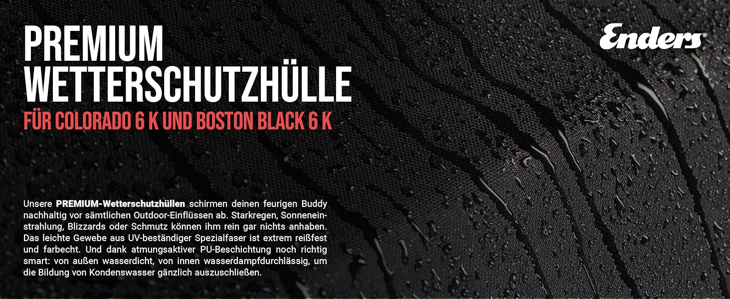 Чохол для газового грилю Enders Boston 6 KR Turbo, водонепроникний, UV-захист, поліестер 600D, чорний