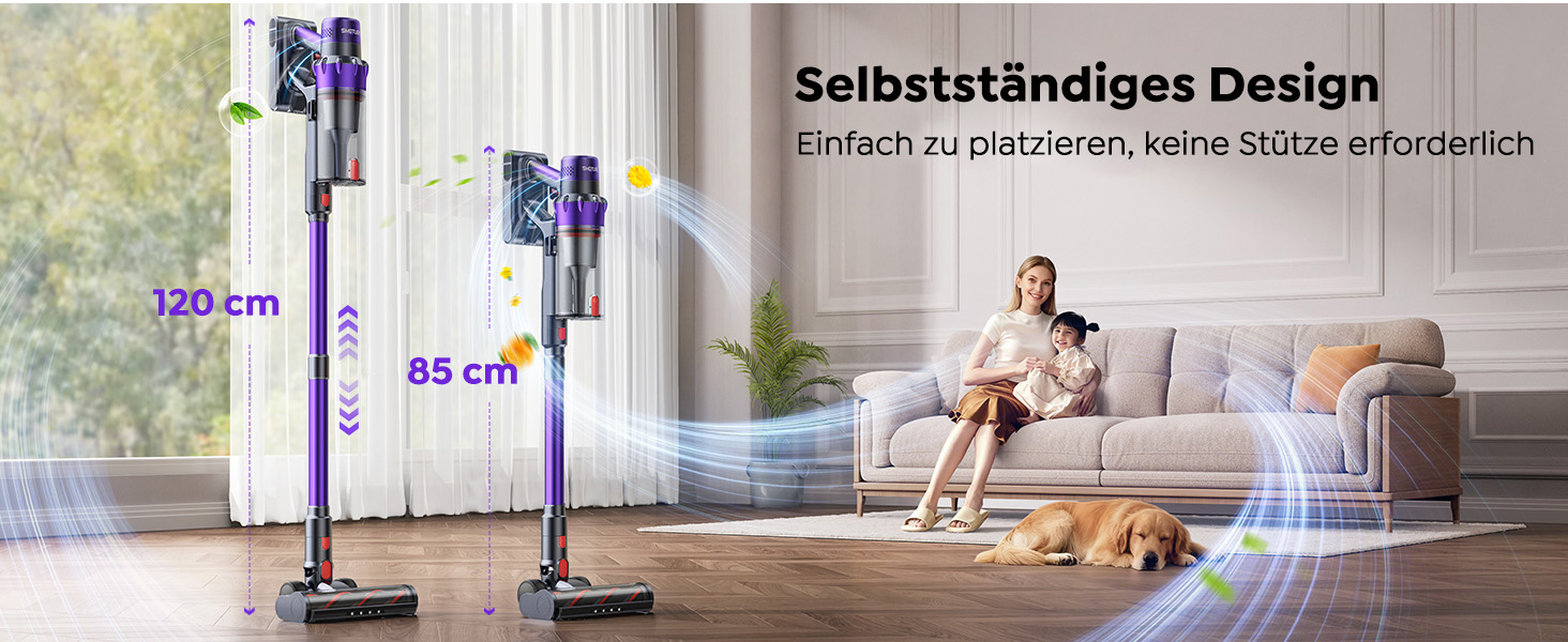 Акумуляторний пилосос SMOTURE 50000 Па, 65 хв роботи, з турбощіткою, для шерсті тварин, килимів, підлоги, авто - фіолетовий