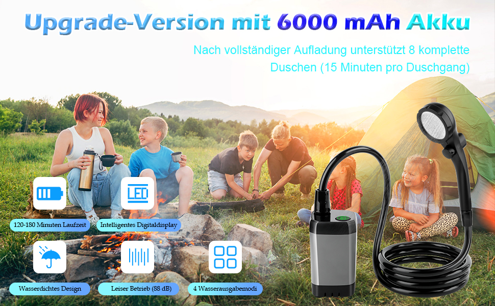 Портативна душова кабіна для кемпінгу з акумулятором та насосом, 6000mAh. Модель для відпочинку, подорожей, автомийки. З набором душової лійки та шлангом, складаний бак.