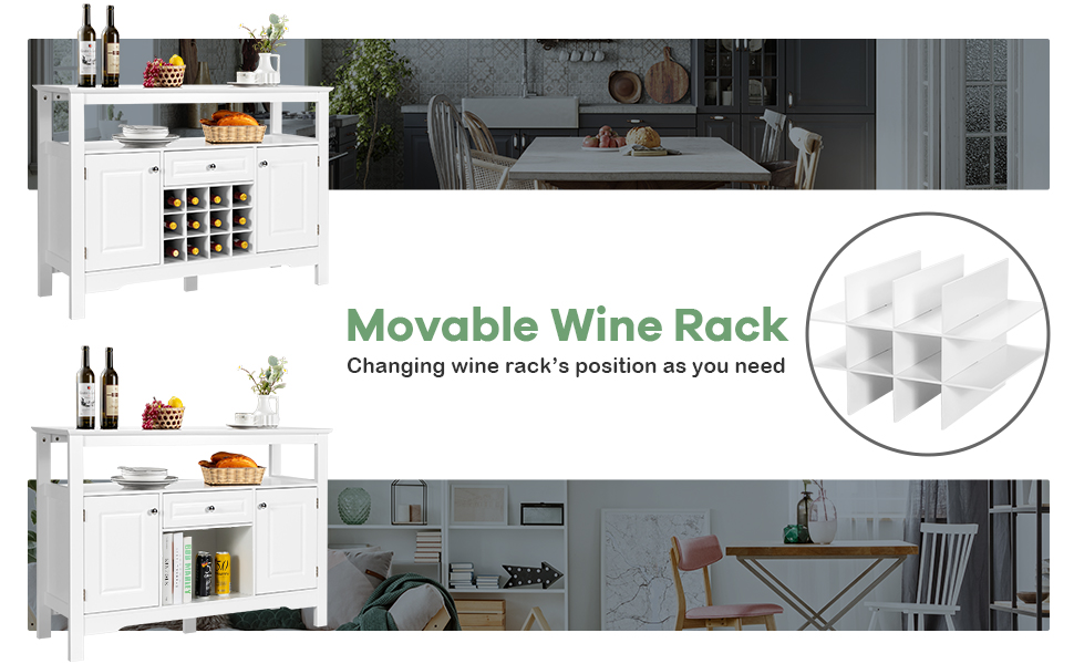 GIANTEX Буфет з полицями для вина, комод у шафу, білий, з ящиками та 2 шафами