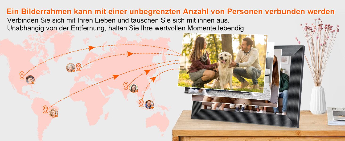 Цифровий фоторамка Frameo WLAN, 10.1 дюйми, LCD сенсорний екран 1280x800, 32GB, автоматичне обертання, підключення Wi-Fi, сумісний з додатком Frameo