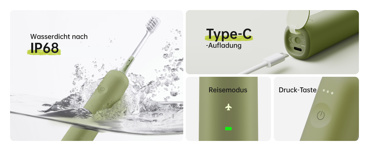 Laifen Wave Spezial: Електрична звукова зубна щітка з вібрацією та осциляцією, для дорослих, з додатком, 2 насадки (зелена)