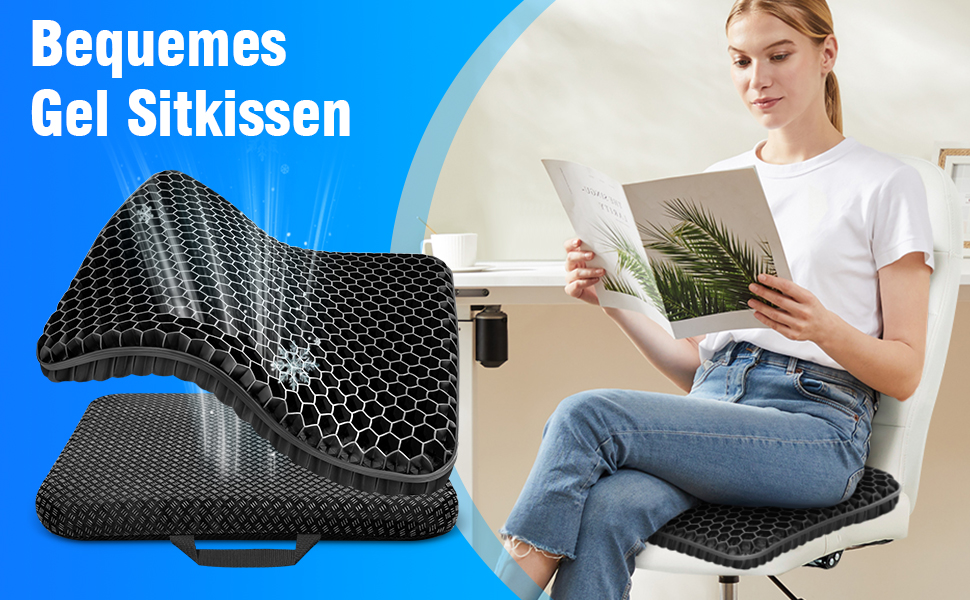 Ортопедична гелева подушка для сидіння з подвійним шаром та протиковзаючим чохлом, дихаюча подушка на стілець для офісу, авто, візка (Чорна)