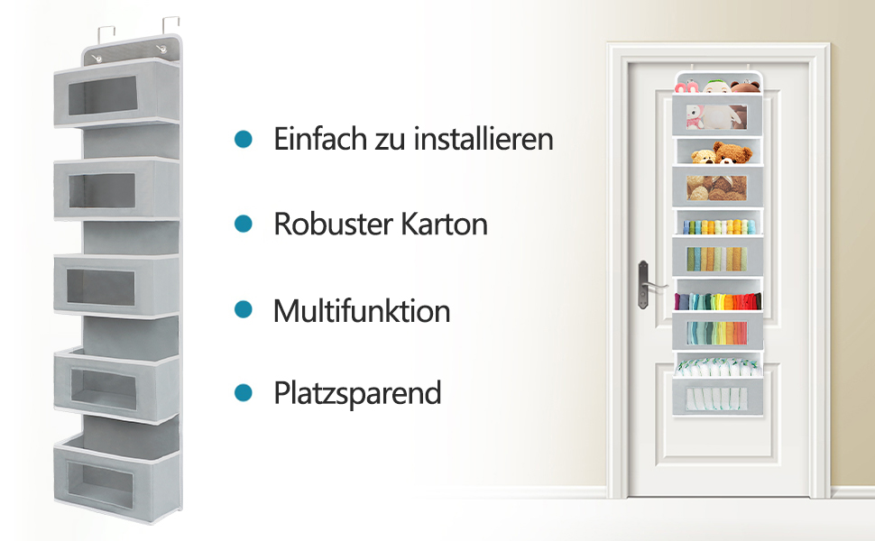 Підвісний органайзер OSWOLKE, 5 кишень, складний, з віконцем і 2 гачками, для дитячої кімнати, сірий
