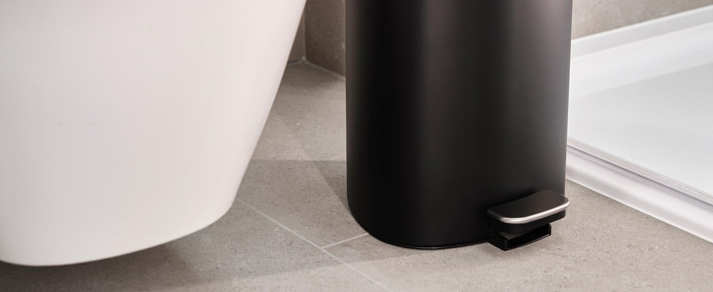Сміттєве відро Joseph Joseph EasyStore Luxe 5л з нержавіючої сталі, з автоматичним закриттям кришки, знімним внутрішнім відром, для ванної, спальні, офісу (Чорний)