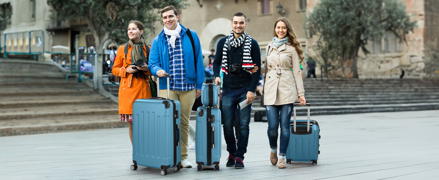 Набір валіз LALAHO 4 шт. з косметичними сумками, ABS, Navyblue (Синій, смужки)