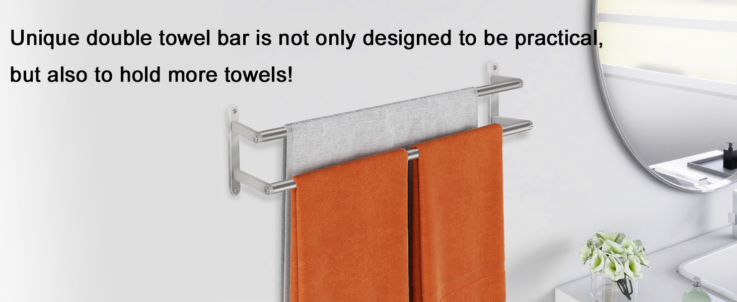 Тримач для рушників на стіну, 60 см, нержавіюча сталь, для ванної кімнати, спальні, кухні, щіткова нікель