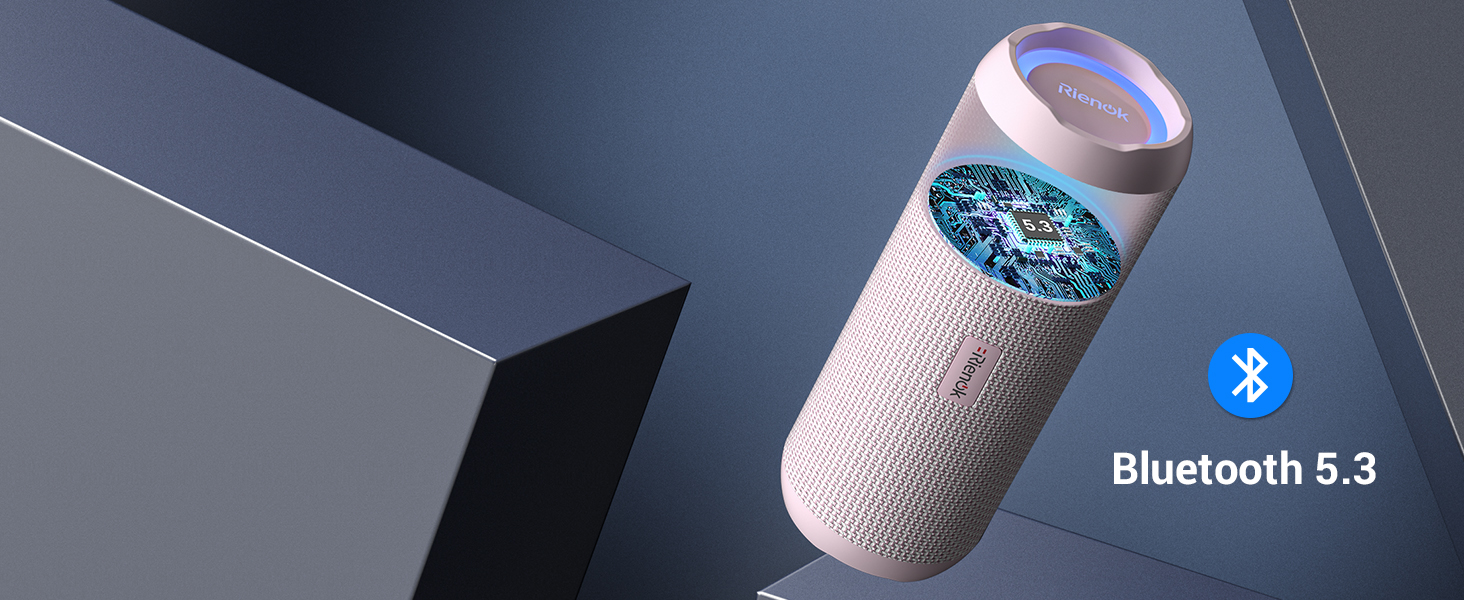 RIENOK Портативна Bluetooth Колонка з Підсвічуванням, Рожева, IPX7 Водонепроникна, 3600 mAh, Bluetooth 5.3, Бас, Стерео Звук