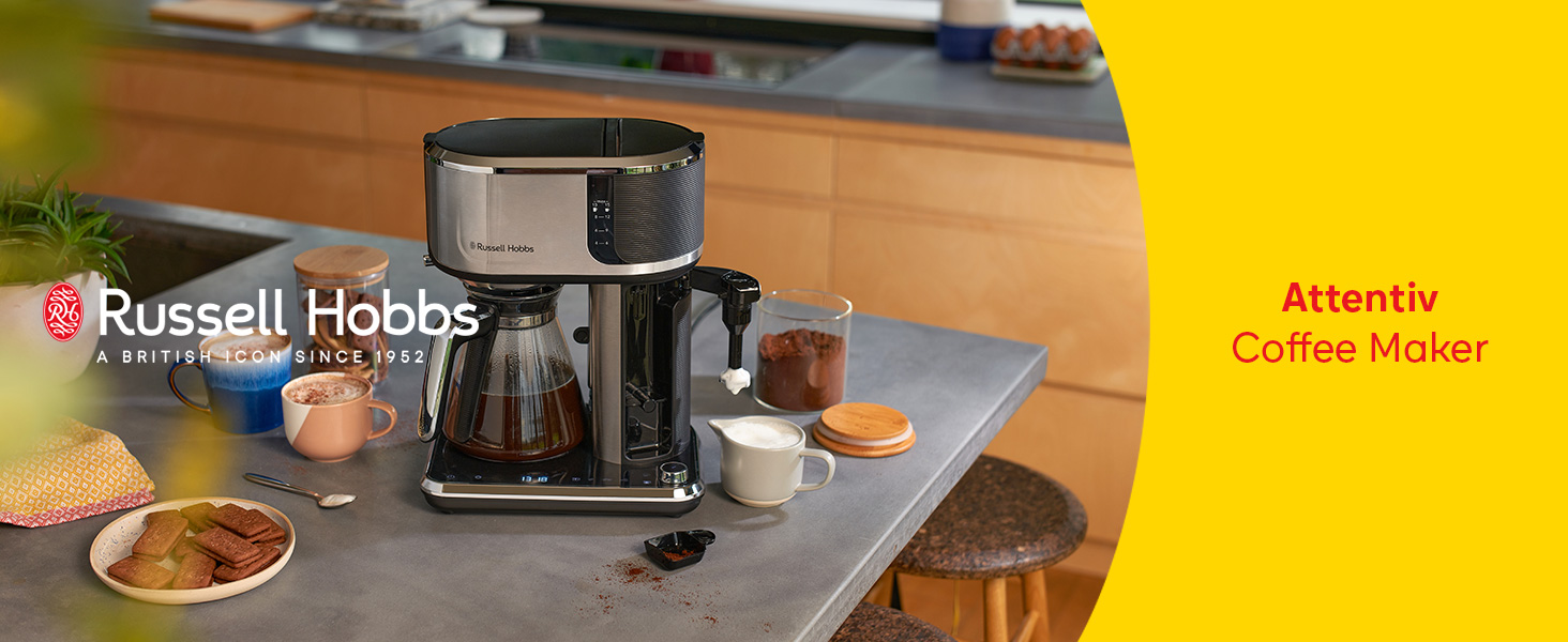 Електричний чайник Russell Hobbs Attentiv 26200-70 зі скляним корпусом, регулятором температури (40-100°C) та ситом для чаю, 1.7л, 2400Вт, нержавіюча сталь