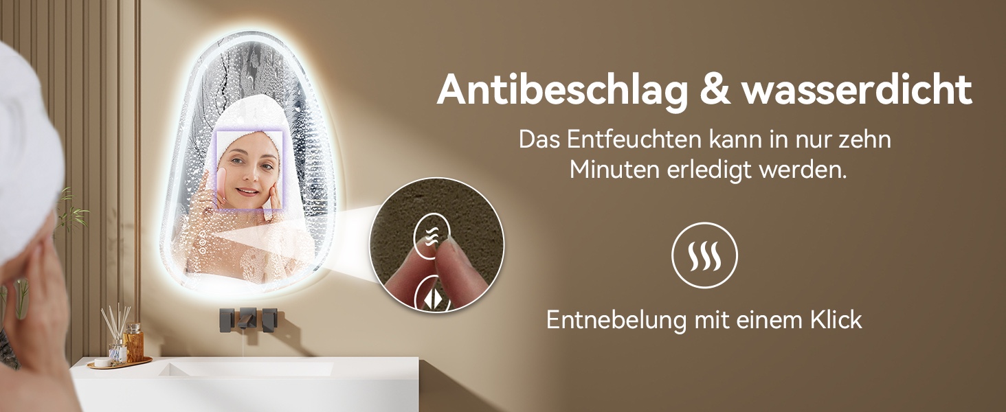 Дзеркало для ванної кімнати YOURLITE з підсвічуванням, 85x55 см, LED, сенсорне керування, 3 кольори світла, регулювання яскравості, антизапар, горизонтальне/вертикальне, IP44, білий