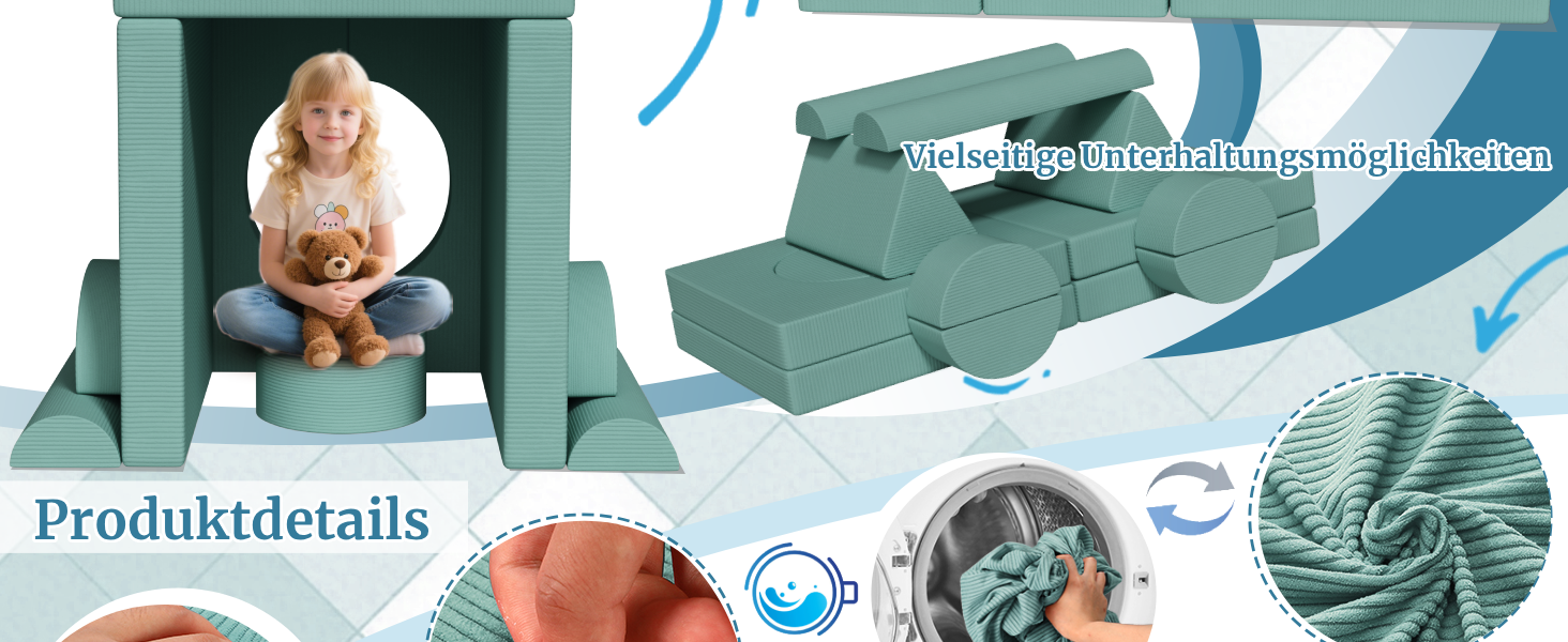 Дитяче ігрове диван-конструктор MAMIZO Cord, 15 частин, екологічний, зелений колір