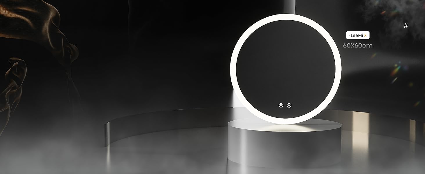 EMKE® LED дзеркало для ванної кімнати 80x60 см з підсвічуванням, сенсорне, регулювання яскравості, протитуманне, 3 кольори світла, годинник, IP44