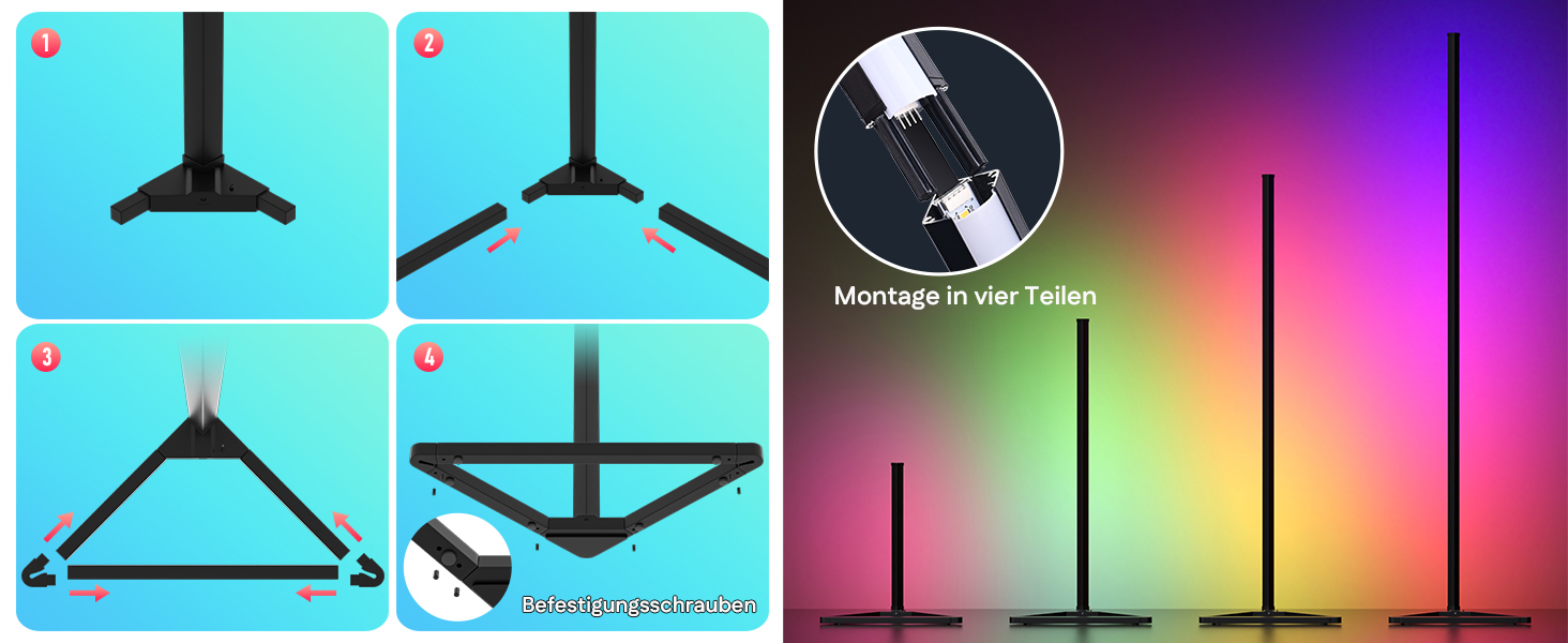 Торшер MIWATT RGBWW LED, музична синхронізація, регульований, для ресторану, кафе, саду (чорний)