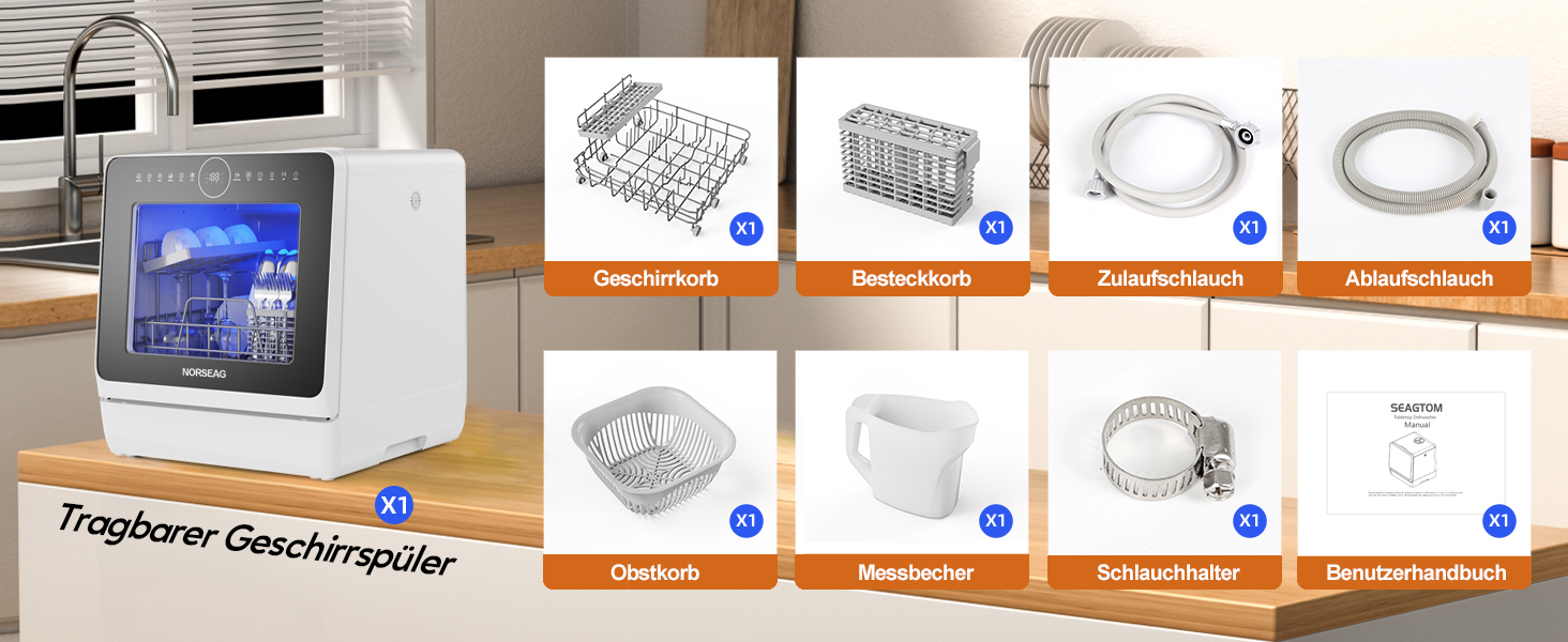 Компактна посудомийна машина Mini – портативна модель на стіл з 10 програмами, 5л баком, для 3 комплектів посуду, сенсорне керування, LED-дисплей, захист від переливу, для кухні, гуртожитку, кемпінгу [Енергоклас D]