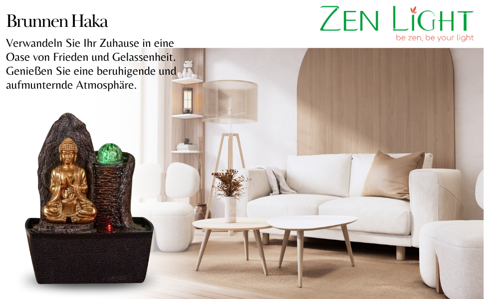 Джерело води Zen'Light від Zimmerbrunnen: Будда, LED-підсвітка, для медитації та релаксації. Декор у стилі фен-шуй, висота 26 см, горіх (Haka)