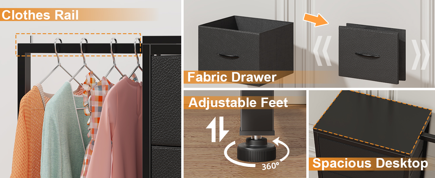 Комод 111 см з 4 висувними ящиками з тканини, шафа для одягу, комод для спальні, вітальні, коридору, чорний (30T x 76.5B x 111H см)