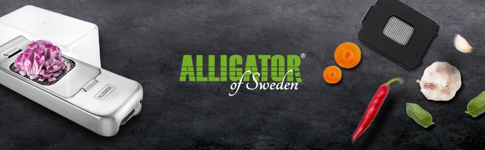Подрібнювач для овочів ALLIGATOR 3094 з нержавіючої сталі з контейнером - для овочів, цибулі та картоплі фрі - 3 змінні леза (3x3 мм, 6x6 мм, 12x12 мм) - Без BPA