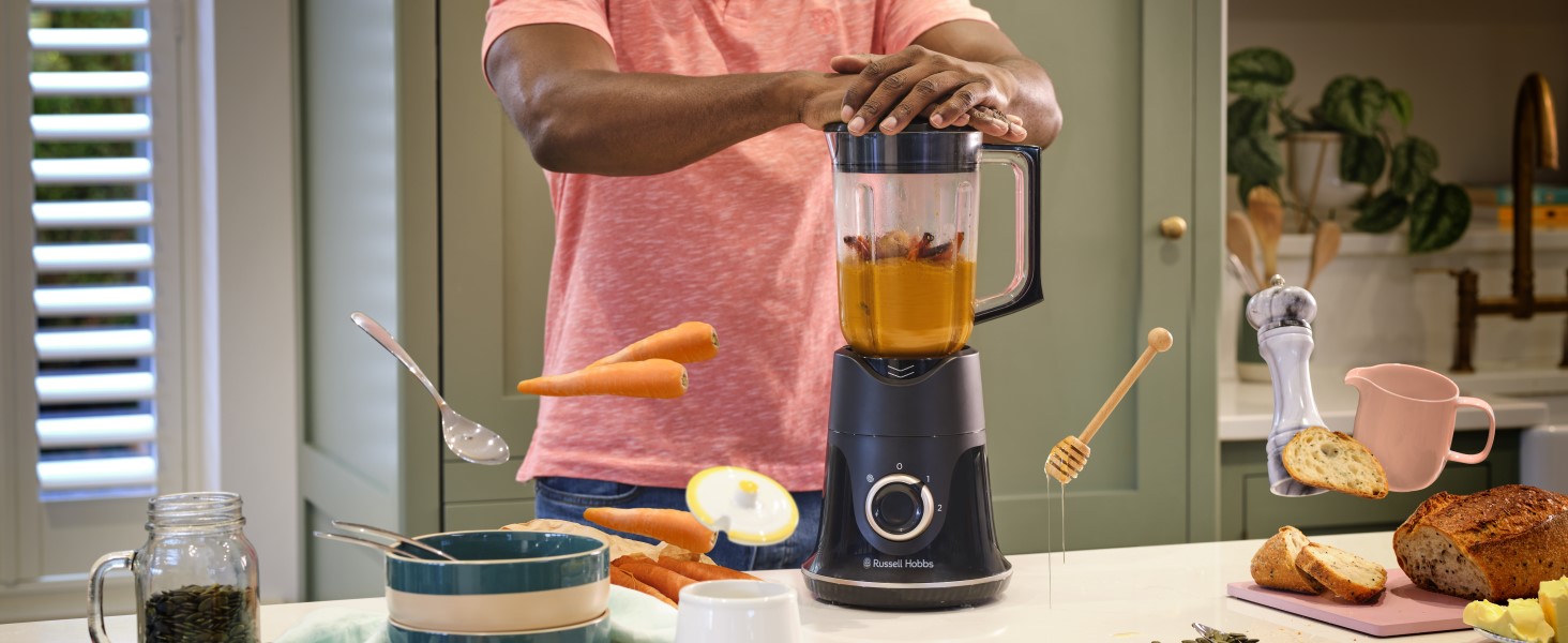 Стаціонарний блендер Russell Hobbs Smoothie Maker 27121-56, скляна чаша 1.5л, 850 Вт, 2 швидкості та імпульсний режим, Matte Charcoal