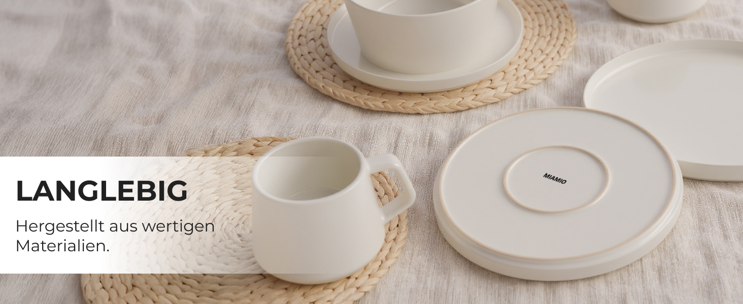 Набір посуду Miamio для 8 осіб (24 шт.) з кераміки, сучасний дизайн, безпечний для миття в посудомийній машині та використання в мікрохвильовій печі, білий, преміум-якість