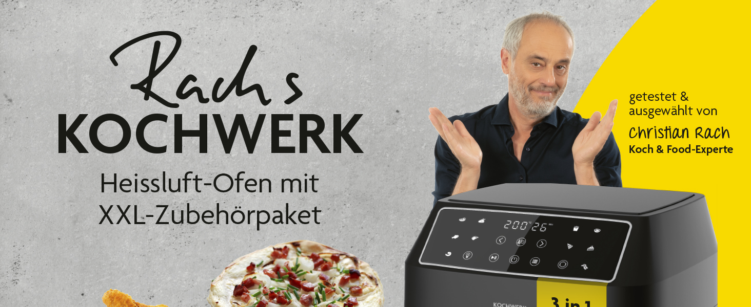 Аерофритюрниця Rachs KOCHWERK Vario-Doppelkammer з подвійною камерою на 9-12 л, 2700 Вт, сенсорне керування, 8 програм, Smart-Cook, чорна