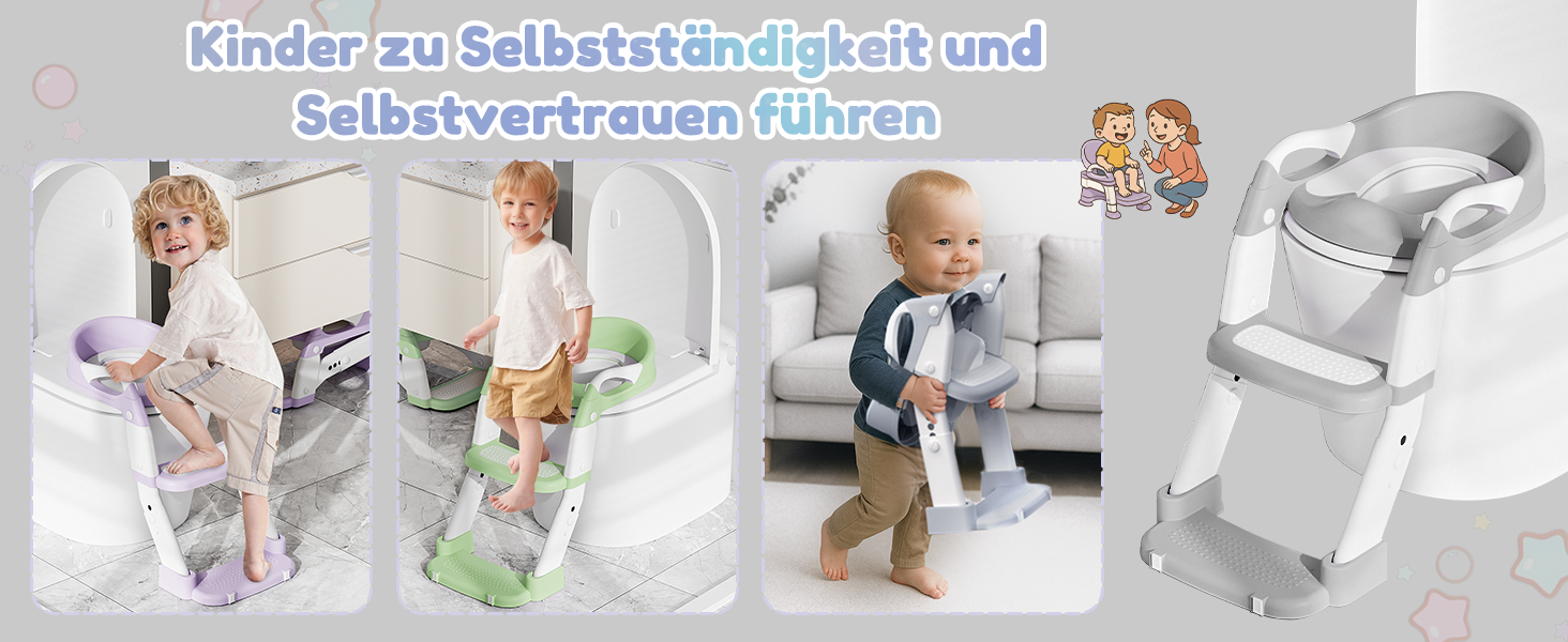 Універсальний дитячий сидіння для унітазу 3-в-1 з драбинкою, фіолетовий - тренажер для привчання до горщика для хлопчиків та дівчаток