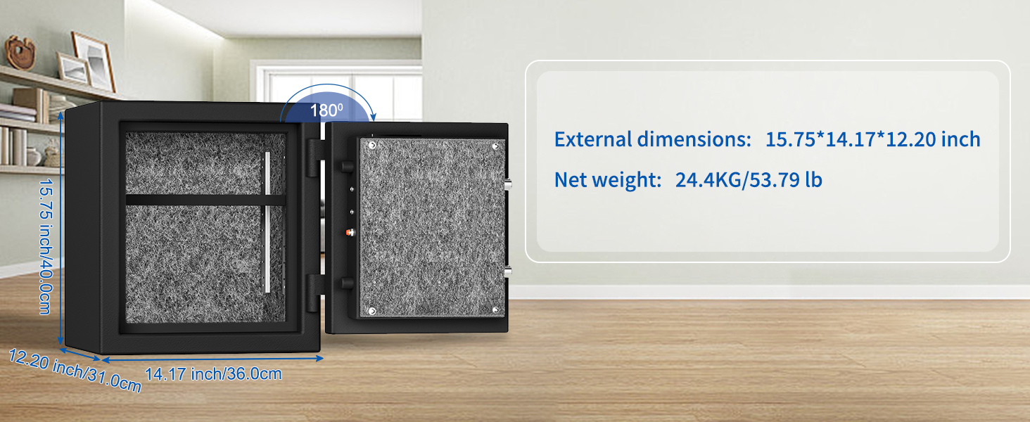 WASJOYE Вогнетривний сейф з біометричним замком, сейф для дому, офісу, готелю з цифровою клавіатурою та зарядкою Type-C (28L)