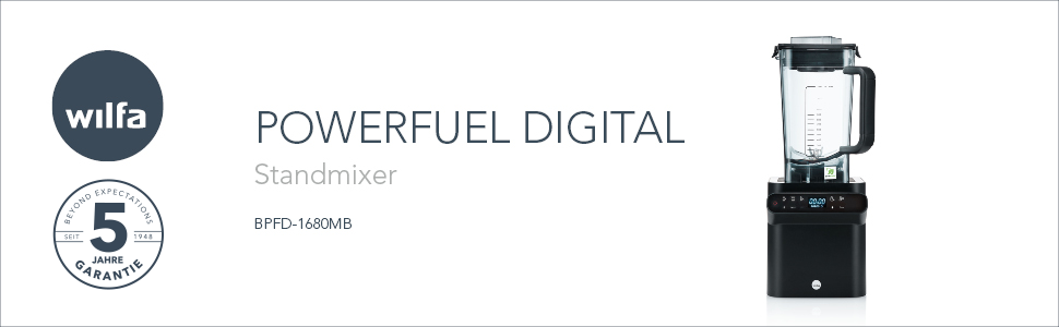 Блендер стаціонарний Wilfa POWERFUEL DIGITAL - потужний мотор на 1680 Вт, об'ємом 1,5 літра, (Matt Black)