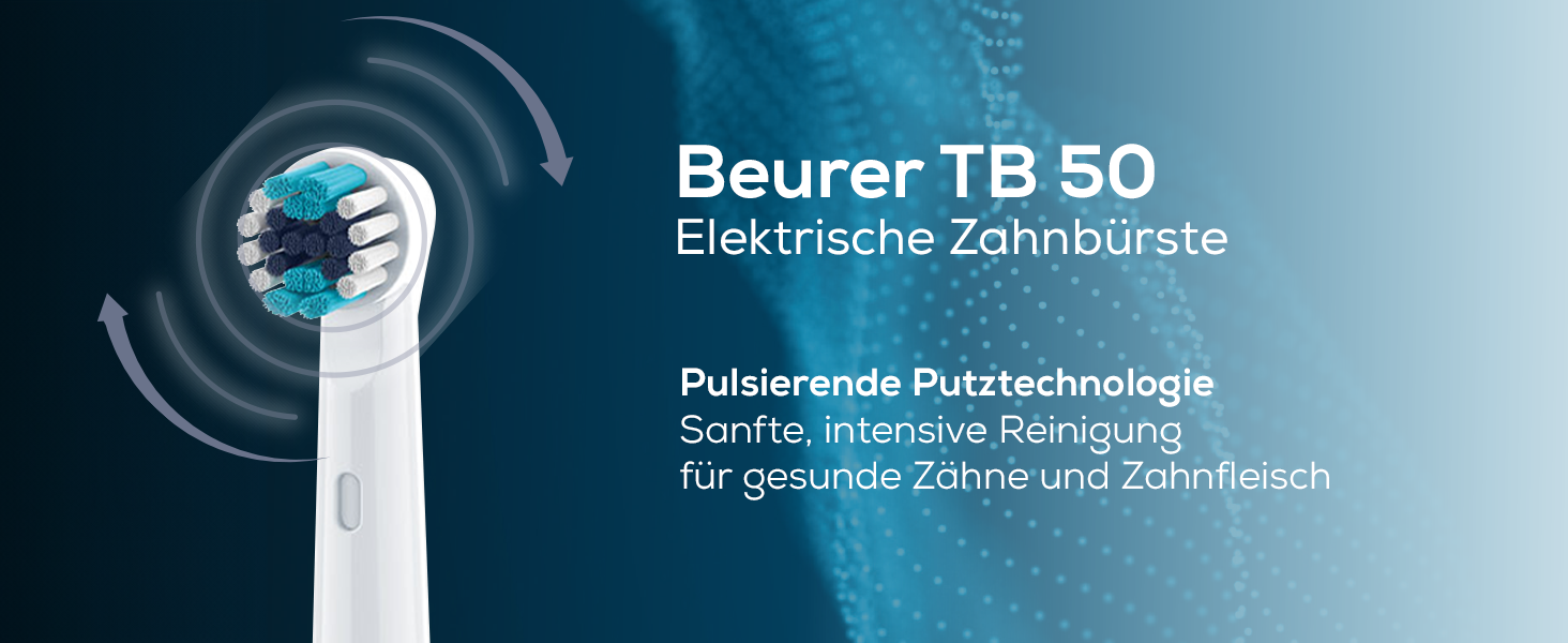 Електрична зубна щітка Beurer TB 50 з 3 програмами очищення, осцилюючо-імпульсна технологія, сенсор тиску, акумулятор на 45 днів