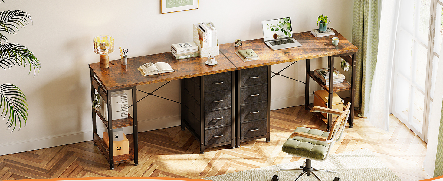 Компактний письмовий стіл Coleshome з 4 висувними ящиками, 100x40 см, з полицями, для офісу, кабінету, спальні, коричневий