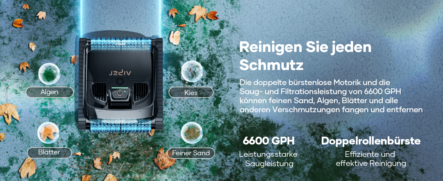 Робот-пилосос для басейну AIPER Scuba X1 з Wi-Fi, 25200 л/год, фільтр 3 мкм, для вбудованих басейнів, синій