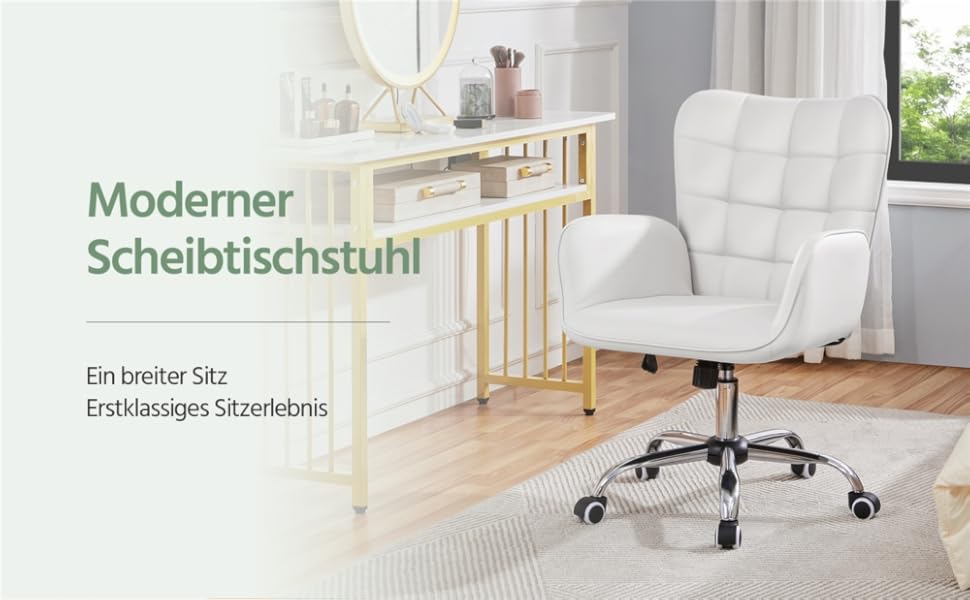 Офісне крісло Yaheetech: ергономічне, регульоване, з підлокітниками та роликами (до 136 кг), біле